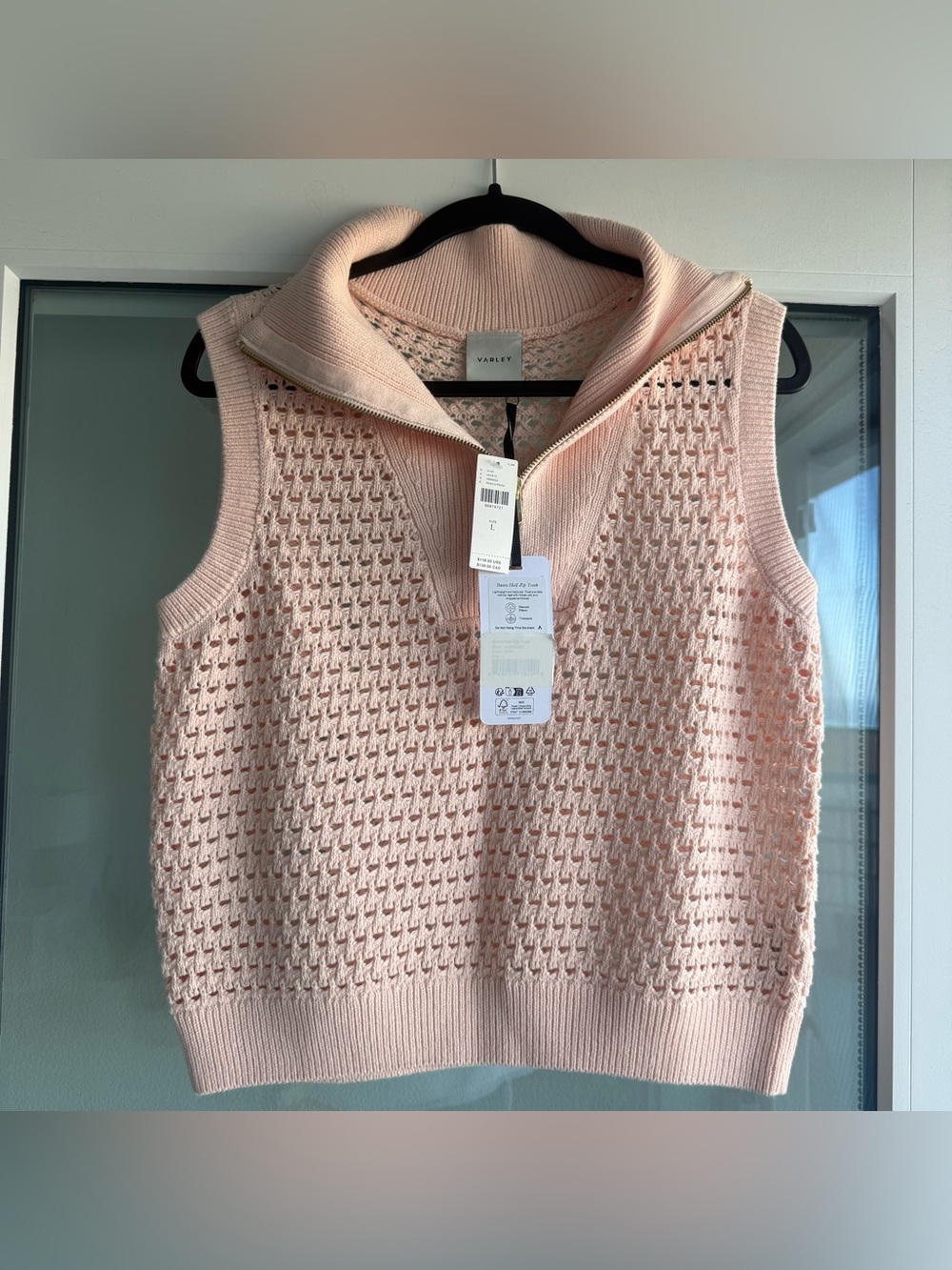 Varley Pink Sleeveless Zip Turtleneck Sweater Vest - sz L NWT